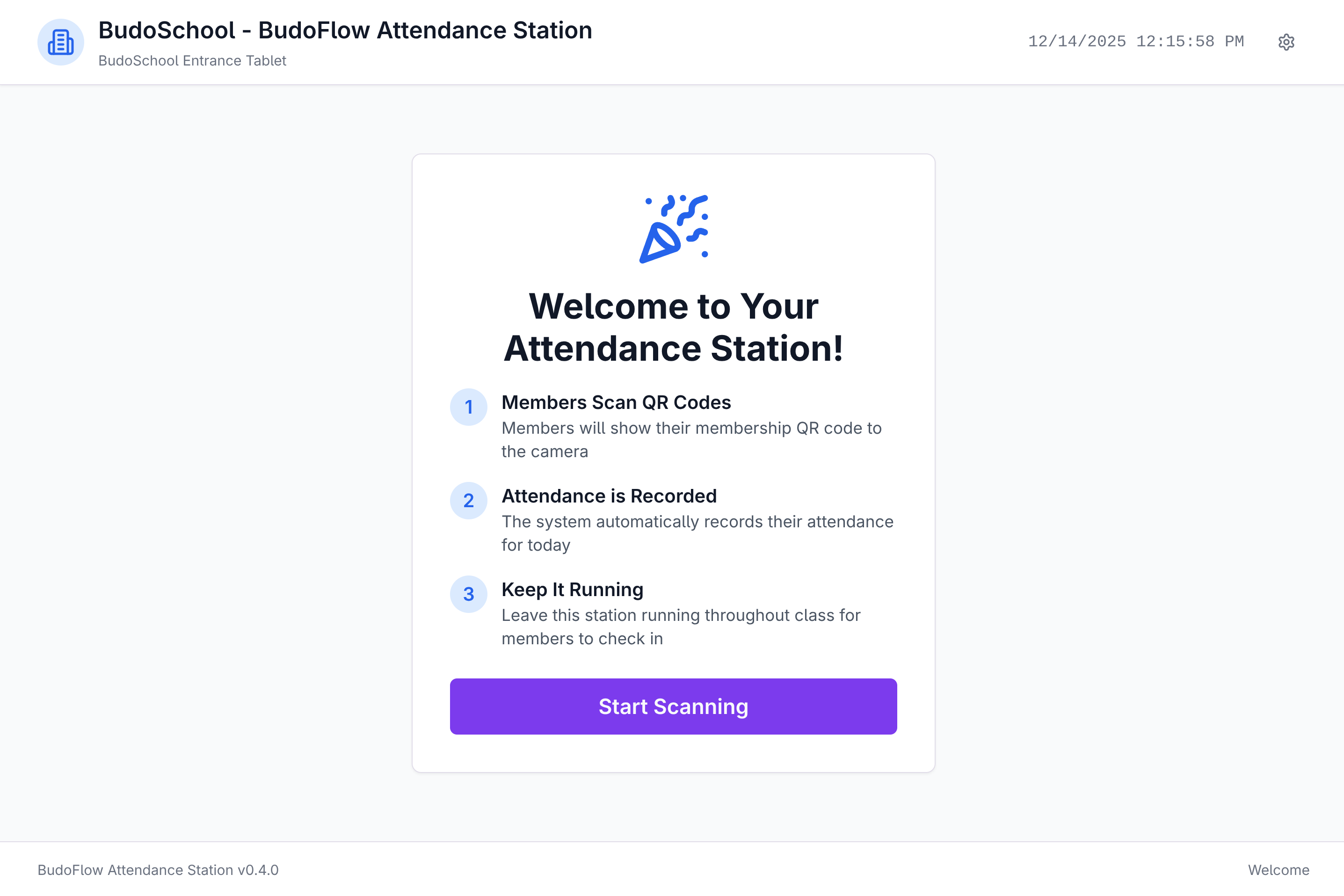 BudoFlow Kiosk - Secure activation screen with device management